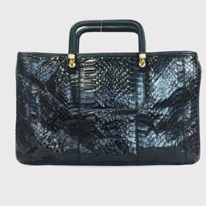 Vintage MARGOLM Italy 1970’s Black Snakeskin Bag